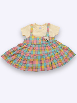 BABY'S DAY Dungaree For Baby Girls Casual Printed, Checkered Pure Cotton(Multicolor, Pack of 1)