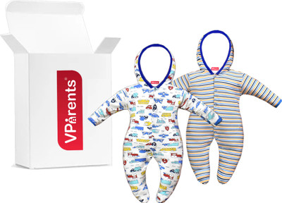 VParents Romper For Baby Boys & Baby Girls Printed, Striped Pure Cotton(Blue, Pack of 2)