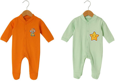 Rex Rabbit Romper For Baby Boys & Baby Girls Casual Solid Pure Cotton(Multicolor, Pack of 2)