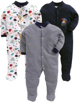 MEGNAM Romper For Baby Boys & Baby Girls Printed Cotton Blend(Multicolor, Pack of 3)