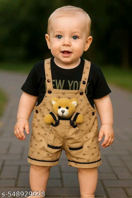 UNIQUE WAY Dungaree For Baby Boys & Baby Girls Printed Polycotton(Brown, Pack of 1)