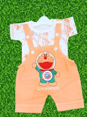 FASHION GRAB Dungaree For Baby Boys & Baby Girls Printed Cotton Blend(Multicolor, Pack of 1)