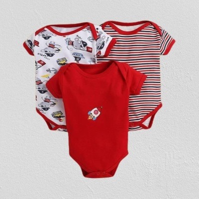 MEGNAM Romper For Baby Boys & Baby Girls Printed Cotton Blend(Red, Pack of 3)