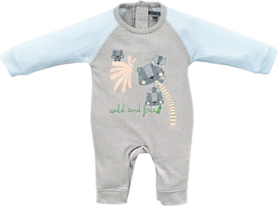 Pompidou Romper For Baby Boys Casual Printed Pure Cotton(Grey, Pack of 1)