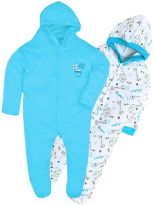 GME Romper For Baby Boys & Baby Girls Casual Printed, Solid, Striped Cotton Blend(Blue, Pack of 3)