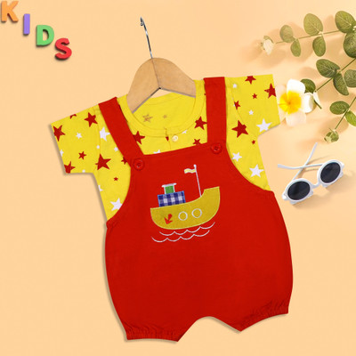 Butunu Dungaree For Baby Boys & Baby Girls Casual Printed Pure Cotton(Red, Pack of 1)