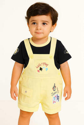 bina fashion Dungaree For Baby Boys Printed Cotton Blend(Yellow, Pack of 1)