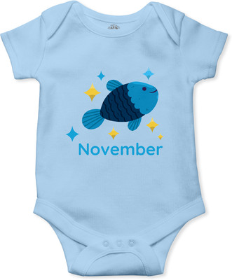 THE PRINT PLATTER Romper For Baby Boys & Baby Girls Graphic Print Pure Cotton(Light Blue, Pack of 1)