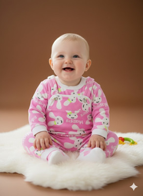 MSTRADERS Dungaree For Baby Boys & Baby Girls Casual Printed Wool Blend(Pink, Pack of 1)