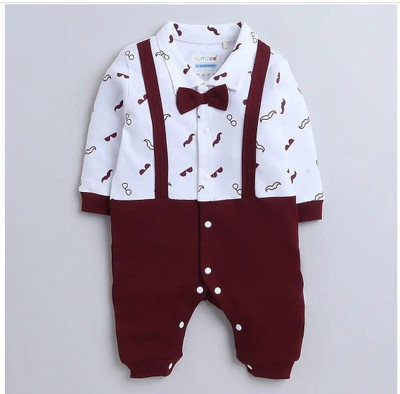 Jhymrod Romper For Baby Boys & Baby Girls Casual Graphic Print Pure Cotton(Maroon, Pack of 1)