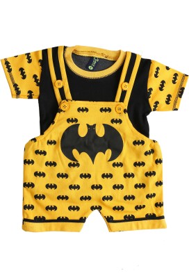 FASHION GRAB Baby Boys & Baby Girls Batman Casual T-shirt Dungaree(YELLOW,Black)