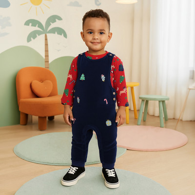 MINI KLUB Dungaree For Baby Boys Casual Printed Pure Cotton(Blue, Pack of 2)