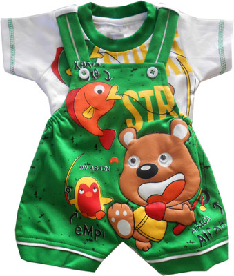 NammaBaby Dungaree For Boys & Girls Casual Animal Print Cotton Blend(Green, Pack of 1)