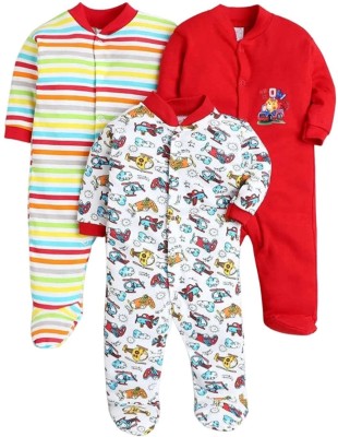 MEGNAM Romper For Baby Boys & Baby Girls Printed Cotton Blend(Red, Pack of 3)