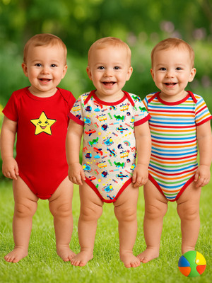 KidBee Romper For Baby Boys & Baby Girls Casual Printed Cotton Blend, Hosiery(Multicolor, Pack of 3)