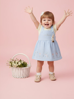 BABY'S DAY Dungaree For Baby Girls Casual Printed, Checkered Pure Cotton(Light Blue, Pack of 1)