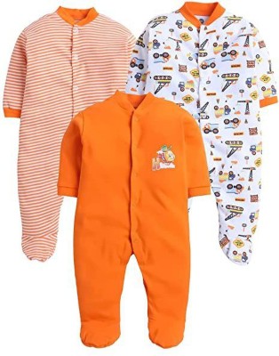 Modern Mama Romper For Baby Boys & Baby Girls Casual Printed, Striped Cotton Blend(Orange, Pack of 3)