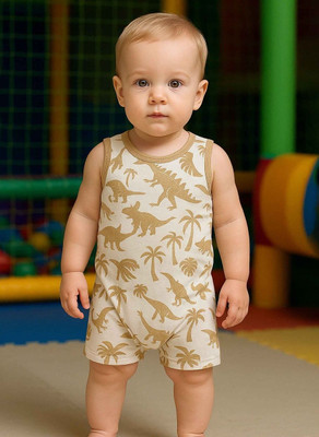 Beda Romper For Baby Boys & Baby Girls Printed Cotton Jersey(Beige, Pack of 1)