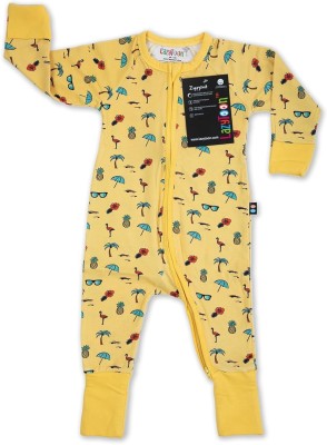 Lazytoon Romper For Baby Boys & Baby Girls Casual Printed Pure Cotton(Yellow, Pack of 1)