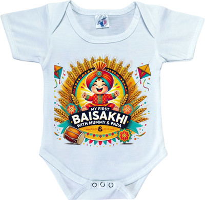 Cute Palls Romper For Baby Boys & Baby Girls Casual Graphic Print Cotton Blend(Blue, Pack of 1)