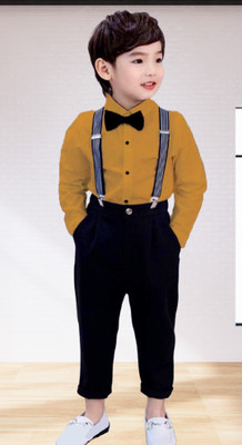 KRIYU CREATION Boys Party(Festive) Shirt Pant, Bow Tie, Suspenders(MESTRED)