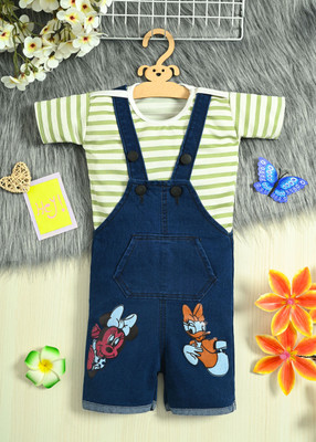 DUNGAREES Dungaree For Baby Boys & Baby Girls Party Printed Denim(Blue, Pack of 1)