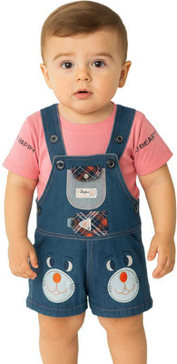 AGFashion Dungaree For Baby Boys & Baby Girls Printed Cotton Blend(Red, Pack of 1)