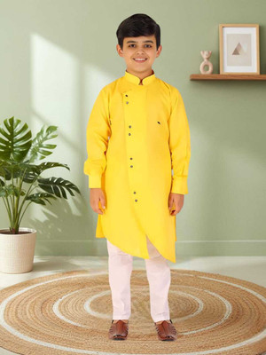 MUSTAKIN CREATION Boys Casual Kurta and Pyjama Set(Yellow Pack of 1)