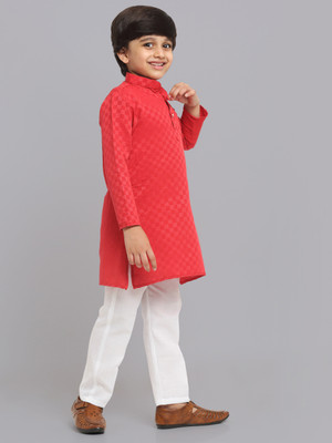 RCENSA Boys Festive & Party Kurta and Pyjama Set(Red Pack of 1)