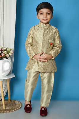 Hasibul Fashion Boys Festive & Party Kurta and Pyjama Set(Gold Pack of 1)