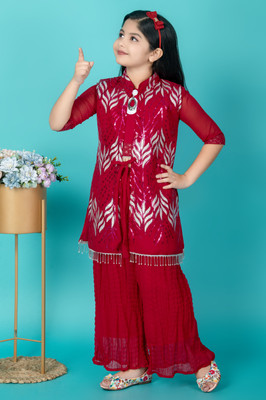 ULTINITY Girls Festive & Party Ethnic Jacket, Kurta and Palazzo Set(Maroon Pack of 1)
