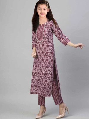 Bholukart Girls Festive & Party Kurta and Pyjama Set(Maroon Pack of 1)