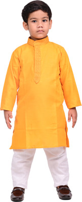 FashionAxis Boys Festive & Party, Wedding Kurta and Pyjama Set(Yellow Pack of 1)