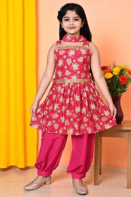 RIVA FASHION STORE Girls Festive & Party Kurta and Patiala Set(Red Pack of 1)