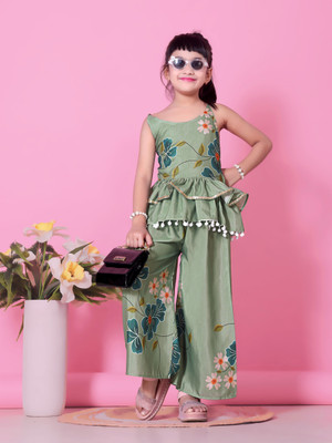 satyamfab Baby Girls Festive & Party Kurta and Palazzo Set(Light Green Pack of 1)