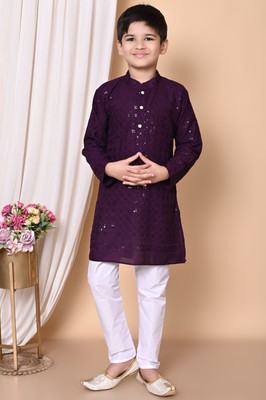 Royall Collection Boys Festive & Party Kurta and Pyjama Set(Purple Pack of 1)