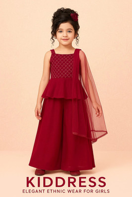 KIDDRESS Girls Festive & Party Kurti, Patiala and Dupatta Set(Purple Pack of 1)