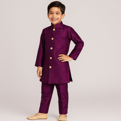 WEARBLISS Boys Festive & Party, Wedding Waistcoat and Pyjama Set(Purple Pack of 1)