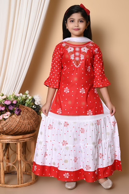 ROHIT DRESSES Girls Festive & Party Kurta and Skirt Set(Red Pack of 3)