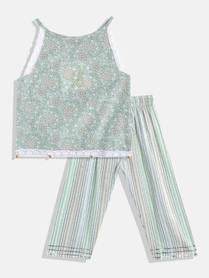 Readiprint Fashions Girls Festive & Party Kurta and Pyjama Set(Green Pack of 1)