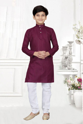Shree Sundha Boys Festive & Party Kurta and Pyjama Set(Purple Pack of 1)