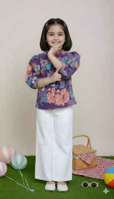 Pari Mahal Girls Casual Kurta and Palazzo Set(Purple Pack of 1)