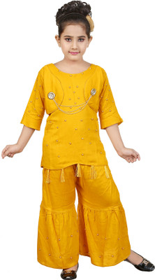 BURBN Girls Casual Kurta and Palazzo Set(Yellow Pack of 1)