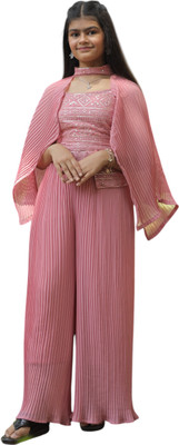 DIGILINE Girls Wedding Kurta and Palazzo Set(Pink Pack of 1)