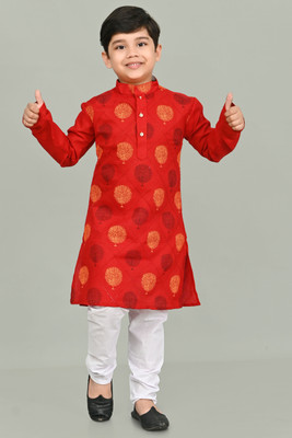 Take Style Boys Casual, Festive & Party, Formal, Wedding Kurta and Pyjama Set(Red Pack of 1)