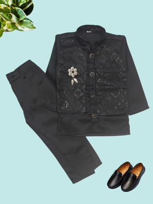 HPN CLOTHING Boys Festive & Party, Wedding Blazer and Pant Set(Black Pack of 1)