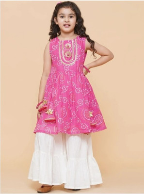 GESICA FASHION Girls Festive & Party Kurta and Palazzo Set(Pink Pack of 1)