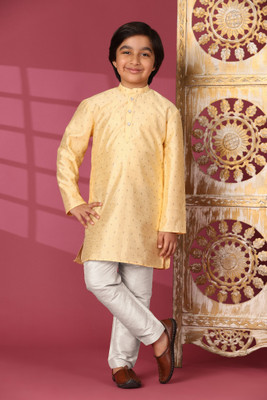 SKAVIJ Boys Festive & Party Kurta and Pyjama Set(Beige Pack of 1)