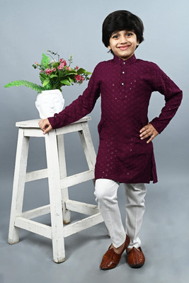 Almora Boys Wedding Kurta and Pyjama Set(Maroon Pack of 1)
