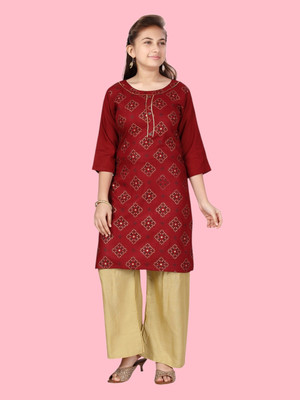 Aarika Girls Festive & Party Kurta and Palazzo Set(Maroon Pack of 1)